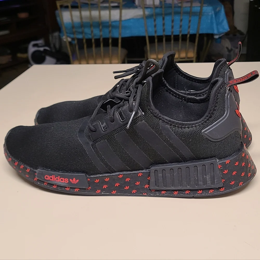 Adidas NMD R1 Black Scarlet Trefoil casual running sneakers size 13